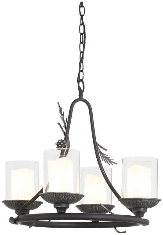 Ponderosa Ridge Four Light Chandelier in Weathered Spruce w/Silver Highlights