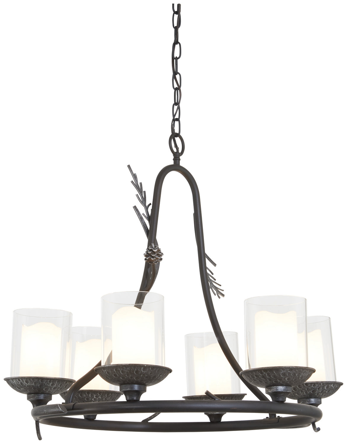 Ponderosa Ridge Six Light Chandelier in Weathered Spruce w/Silver Highlights