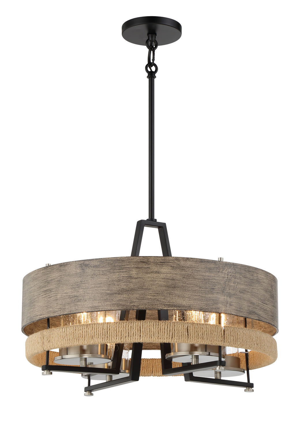 Silver Creek Four Light Convertible Pendant in Stone Grey, Coal And Brushed Nickel