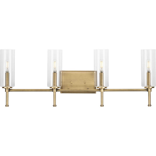 Elara Four Light Bath Vanity in Vintage Brass