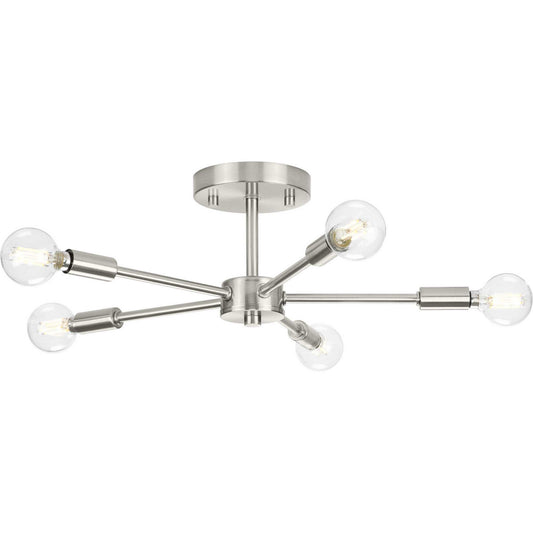 Delayne Five Light Semi-Flush Mount in Brushed Nickel