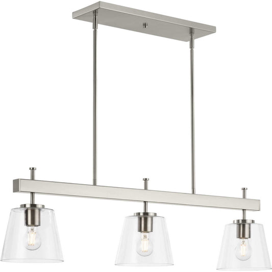 Saffert Three Light Linear Island Chandelier in Brushed Nickel