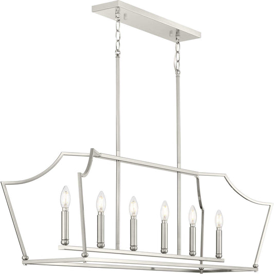 Parkhurst Six Light Linear Island Chandelier in Brushed Nickel