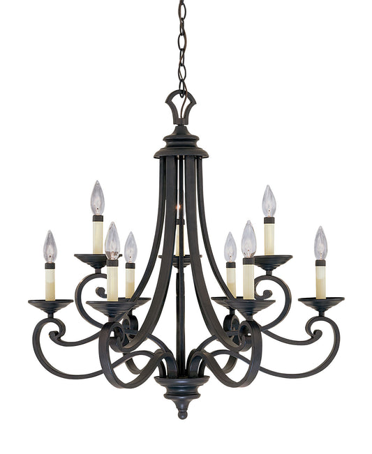 Barcelona Nine Light Chandelier in Natural Iron