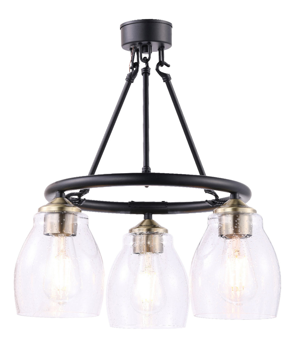 Winsley Three Light Chandelier in Coal w/Stained Brass