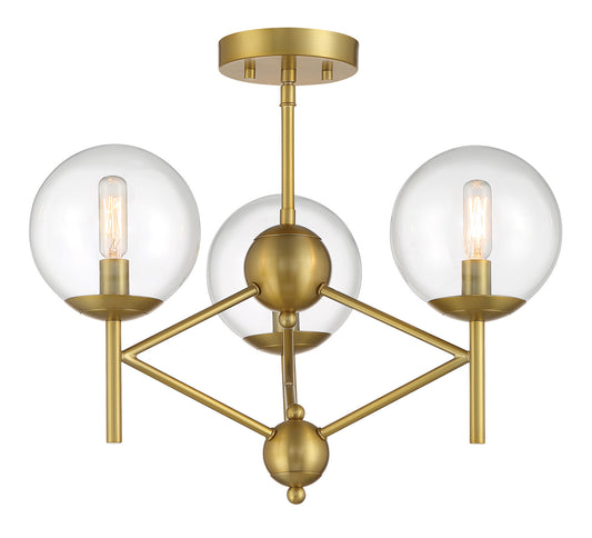 Auresa Three Light Semi Flush Mount in Soft Brass