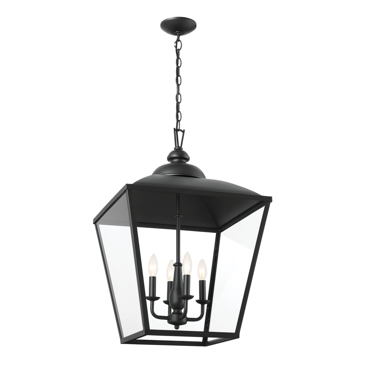 Dame Four Light Foyer Pendant in Textured Black