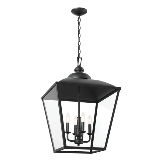 Dame Four Light Foyer Pendant in Textured Black