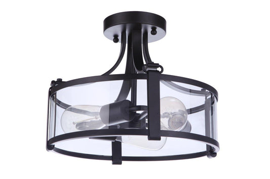 Elliot Three Light Semi Flush Mount in Flat Black