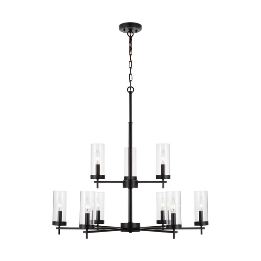 Zire Nine Light Chandelier in Midnight Black