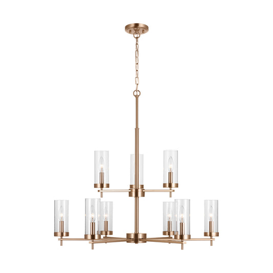 Zire Nine Light Chandelier in Satin Brass