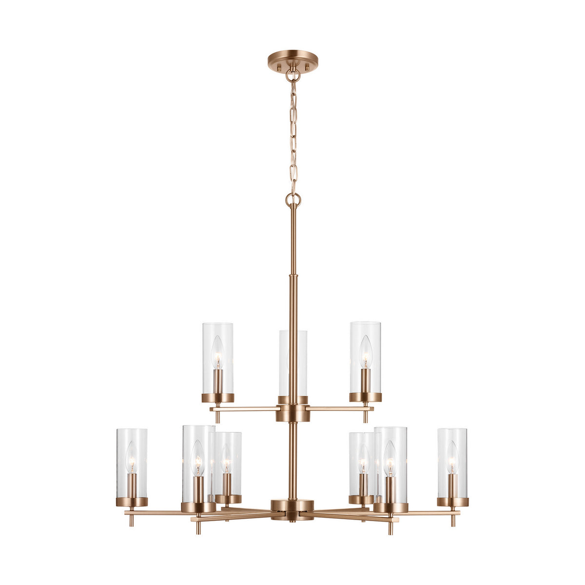 Zire Nine Light Chandelier in Satin Brass