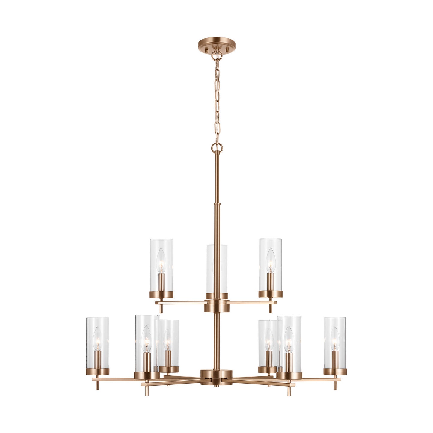 Zire Nine Light Chandelier in Satin Brass