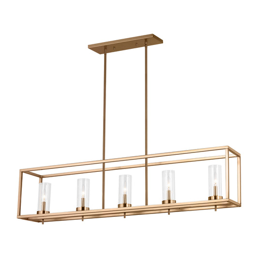 Zire Five Light Island Pendant in Satin Brass