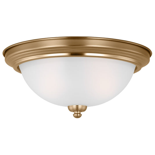 Geary Two Light Flush Mount in Satin Brass