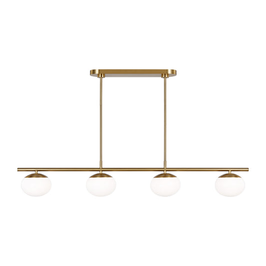 Lune Four Light Linear Chandelier in Burnished Brass