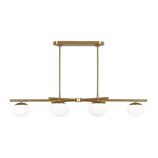 Lune Six Light Linear Chandelier in Burnished Brass