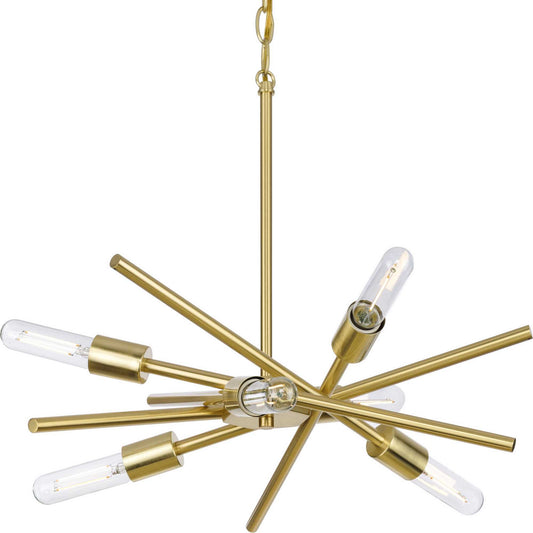 Astra Six Light Chandelier in Satin Brass