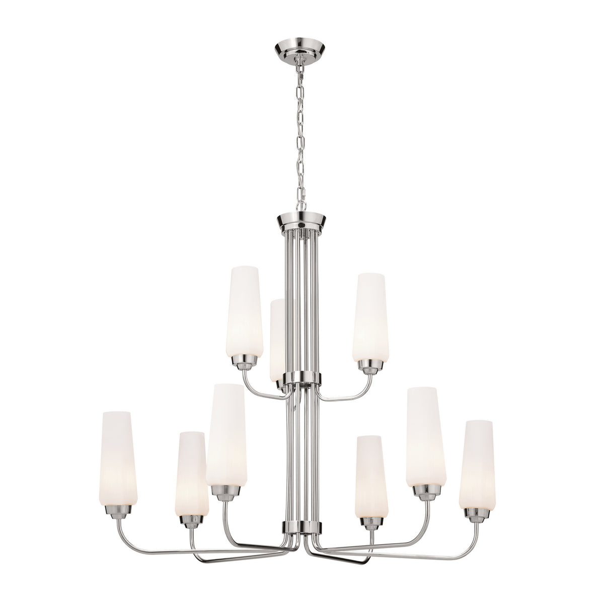 Truby Nine Light Chandelier in Polished Nickel