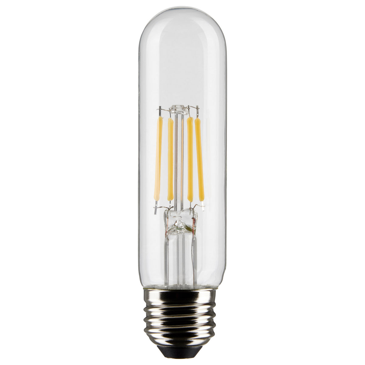 (4-Pack) Satco S21346 5.5W LED T10 Tubular Bulb, E26 Base, 4000K, 450 Lumens, Clear