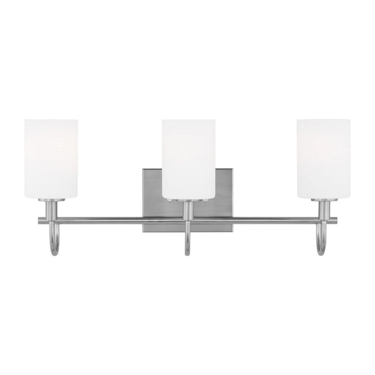 Oak Moore Three Light Bath Vanity in Brushed Nickel
