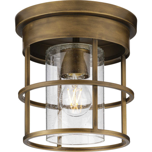 Burgess One Light Flush Mount in Aged Bronze