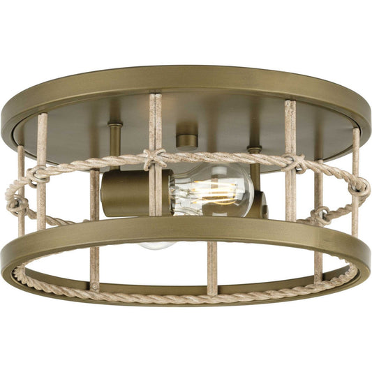 Lattimore Two Light Flush Mount in Aged Brass