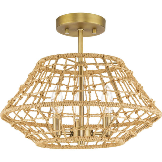 Laila Three Light Flush Mount in Vintage Brass