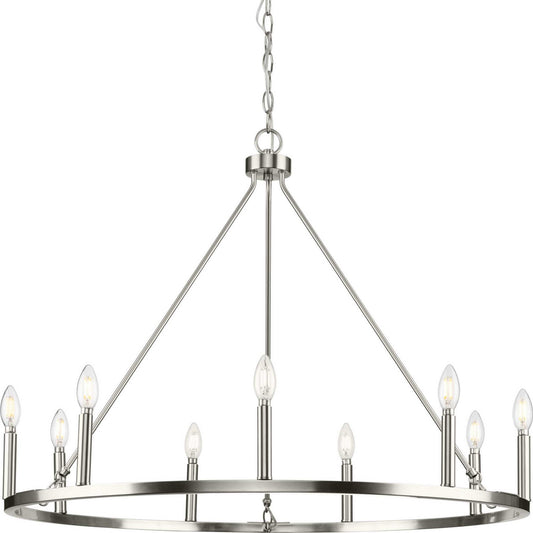 Gilliam Nine Light Chandelier in Brushed Nickel