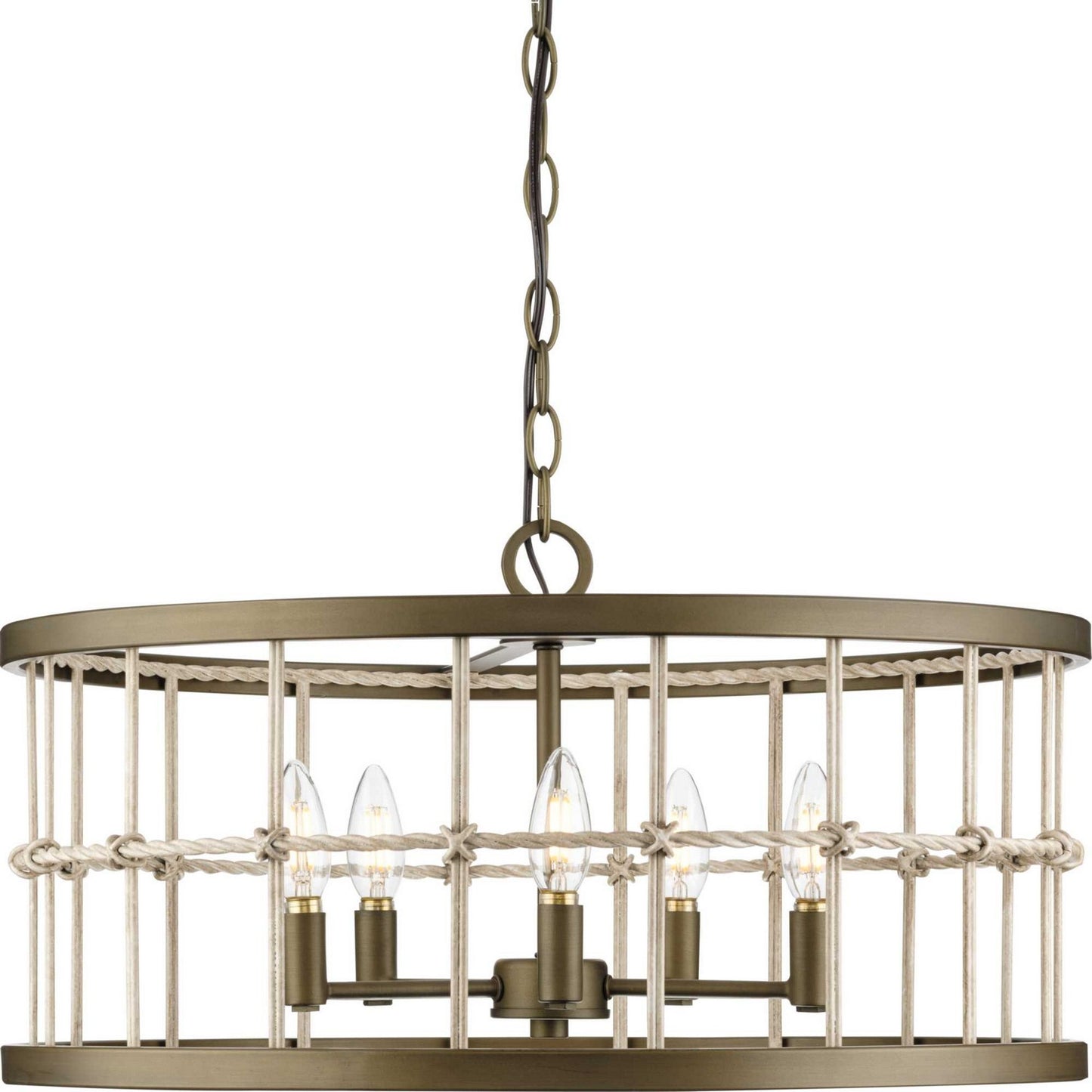 Progress Lighting - P400320-161 - Five Light Chandelier - Lattimore - Aged Brass