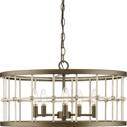 Lattimore Five Light Chandelier in Aged Brass