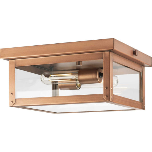 Union Square Two Light Outdoor Flush Mount in Antique Copper