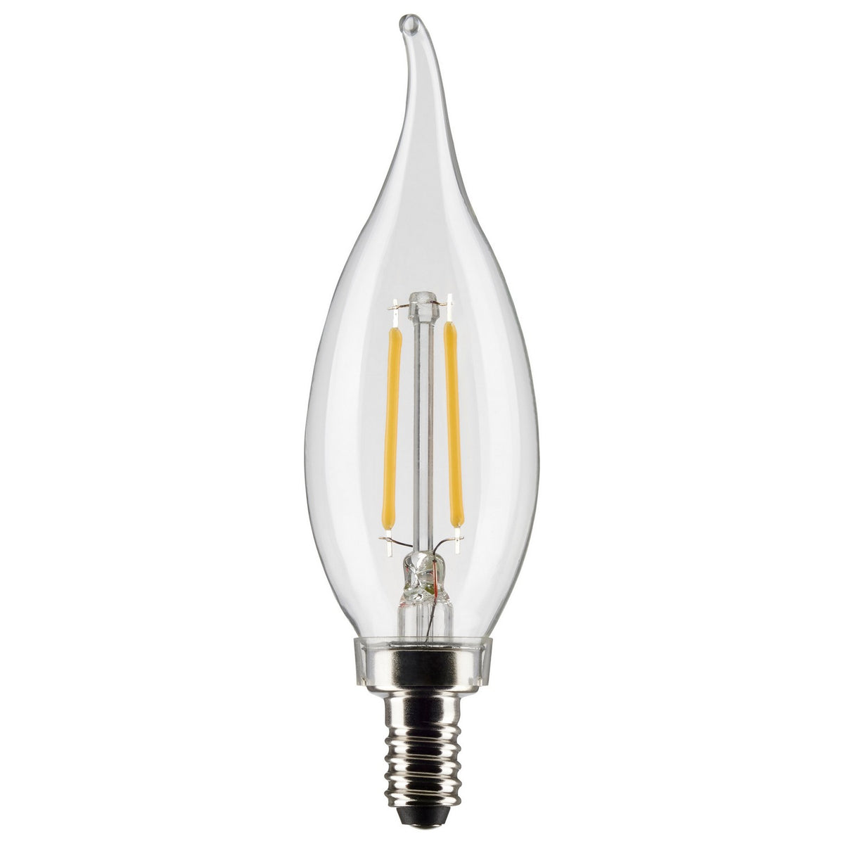 (4-Pack) Satco S21294 3W LED CA10 Candle Bulb, E12 Base, 2700K, 200 Lumens, Clear