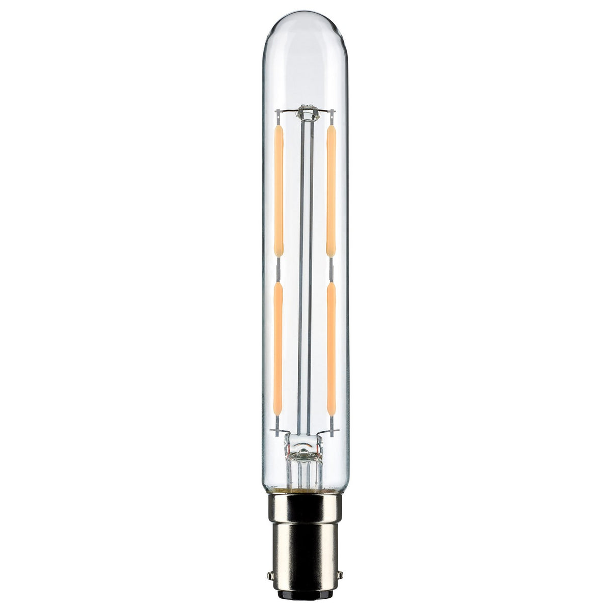 (4-Pack) Satco S21861 4W LED T6.5 Tubular Bulb, BA15d Base, 3000K, 400 Lumens, Clear