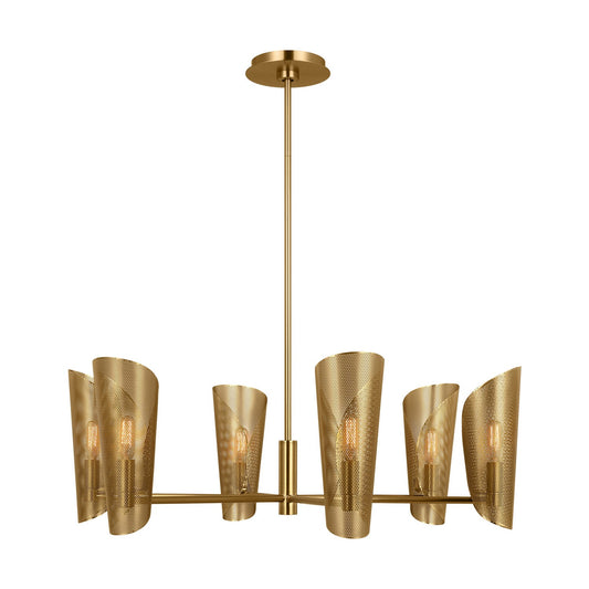 Plivot Six Light Chandelier in Burnished Brass