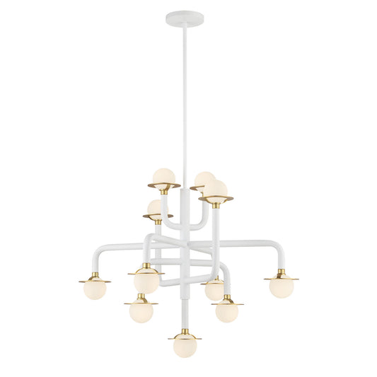 Tubular 11 Light Chandelier in Matte White With Honey Gold