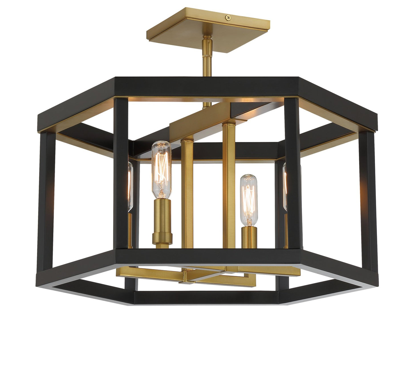 UNION ESTATES Four Light Semi Flush Mount in Coal And Soft Brass
