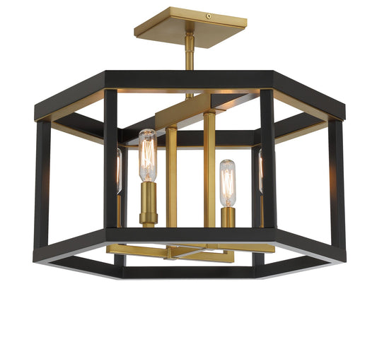 UNION ESTATES Four Light Semi Flush Mount in Coal And Soft Brass