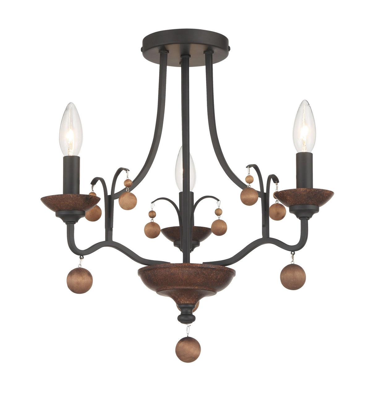 Colonial Charm Three Light Semi Flush Mount in Old World Bronze