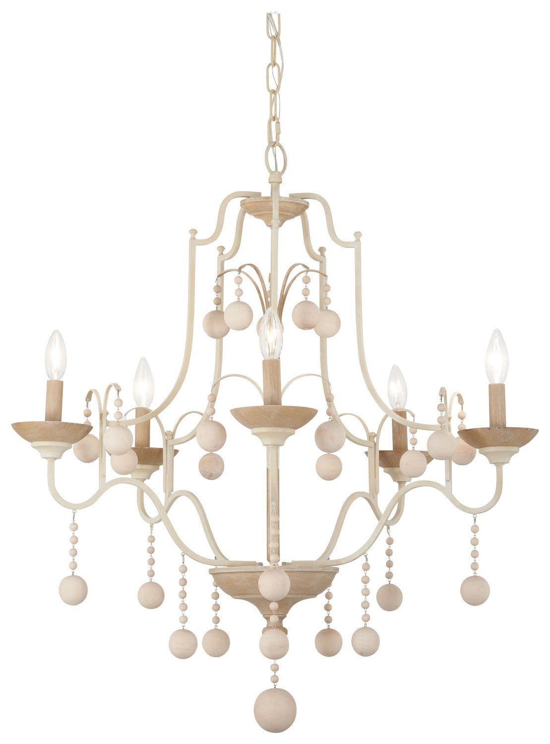 Colonial Charm Five Light Chandelier in White Wash