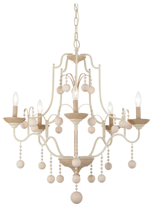 Colonial Charm Five Light Chandelier in White Wash