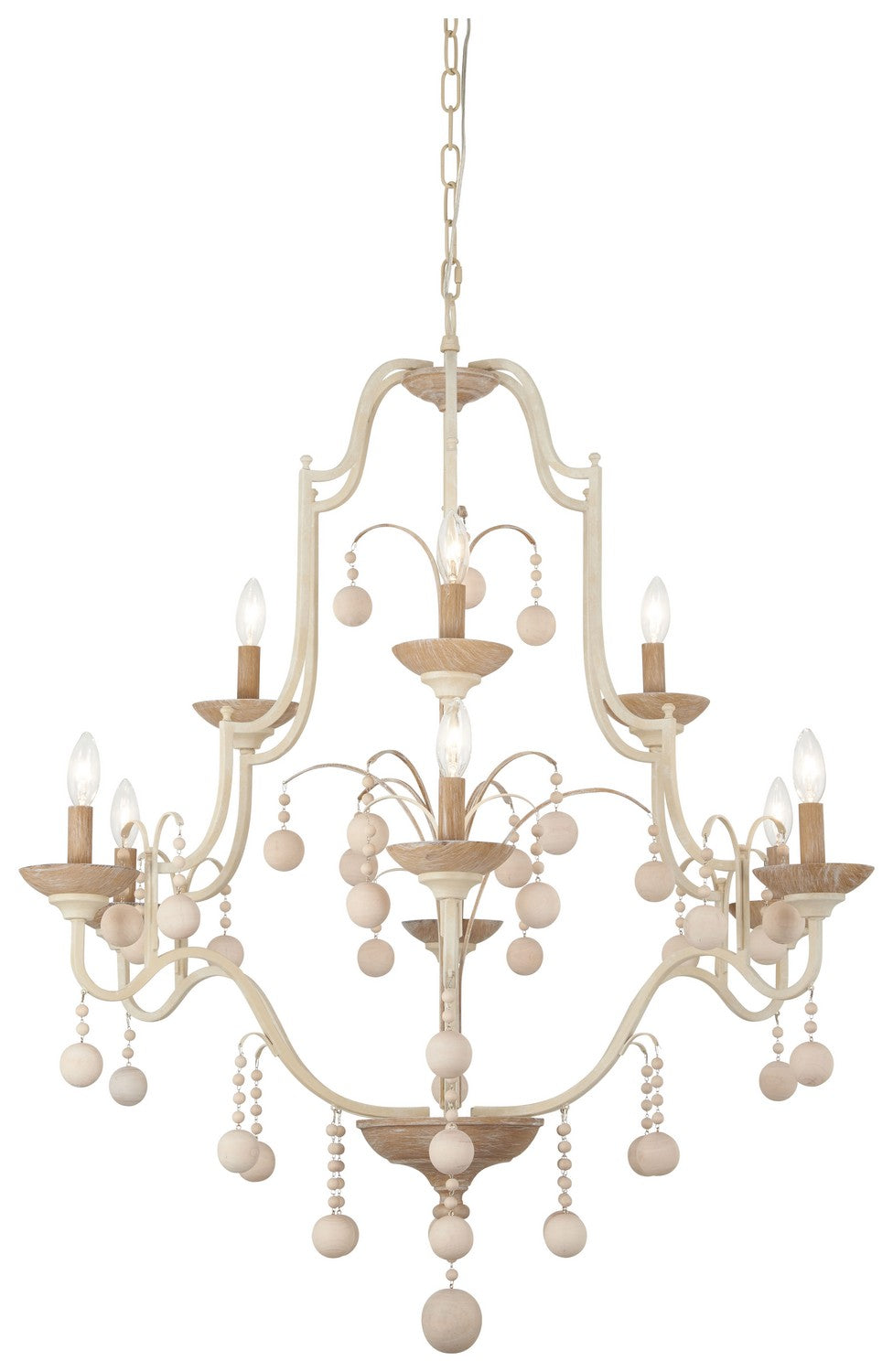 Colonial Charm Nine Light Chandelier in White Wash