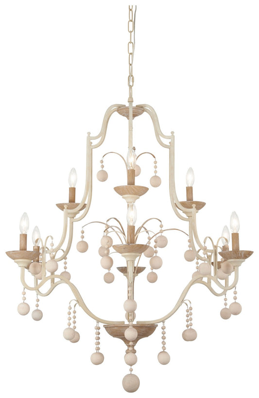 Colonial Charm Nine Light Chandelier in White Wash