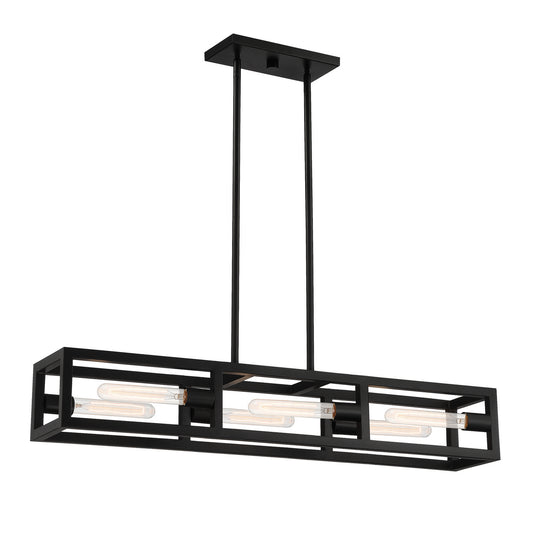 Urban Oasis Six Light Island Pendant in Matte Black