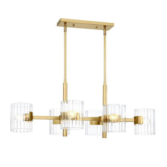 Aries Six Light Island Pendant in Brushed Gold