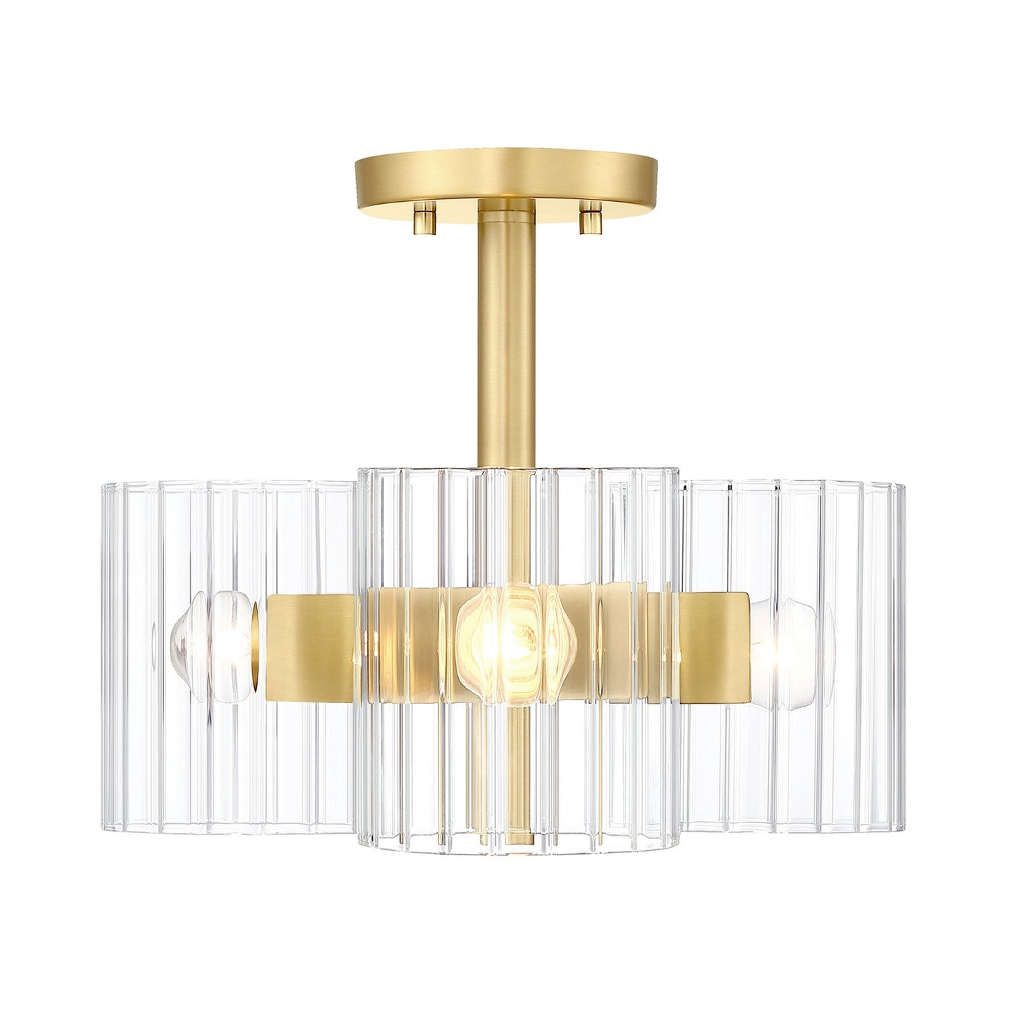 Aries Three Light Semi Flush Mount in Brushed Gold