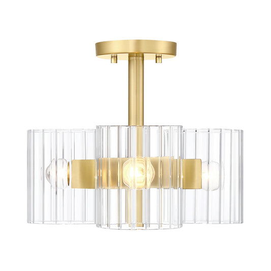 Aries Three Light Semi Flush Mount in Brushed Gold