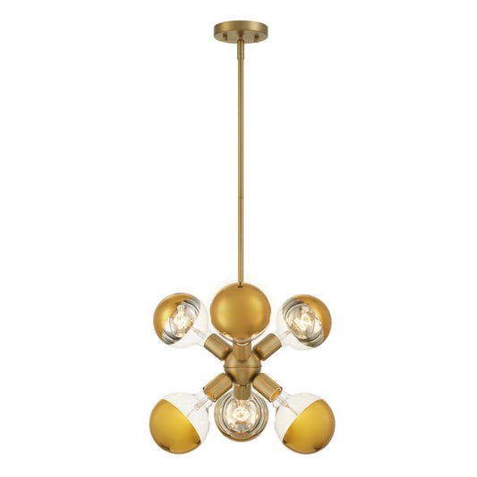 Gambit Six Light Pendant in Brushed Gold