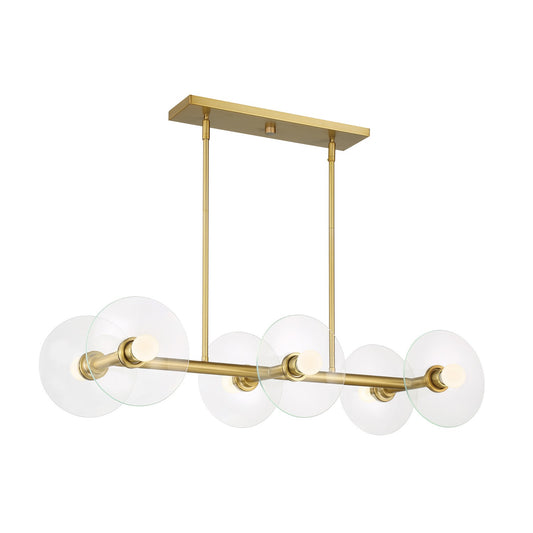 Litto Six Light Island Pendant in Brushed Gold