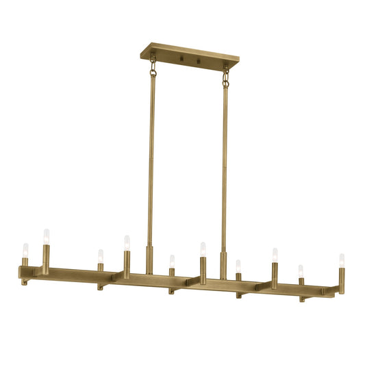 Erzo Ten Light Linear Chandelier in Natural Brass